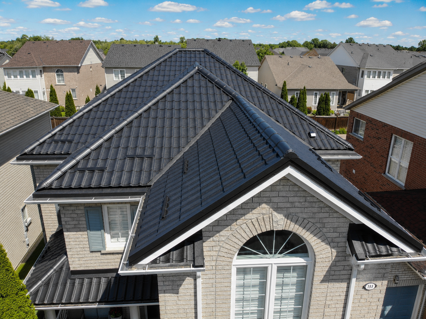 Completed black metal roof on an Ontario home